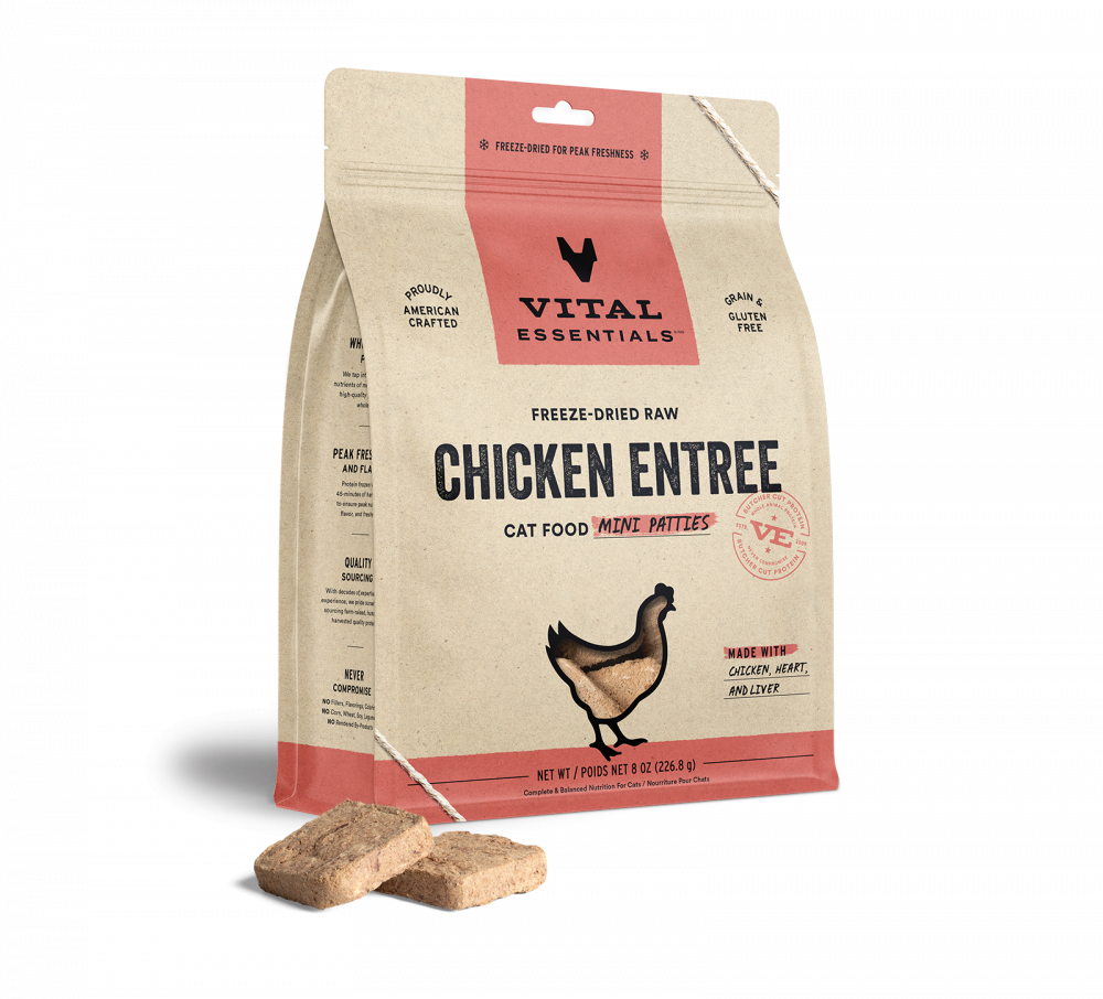 Vital Essentials Grain Free Chicken Dinner Patties Freeze Dried Raw Food for Cats