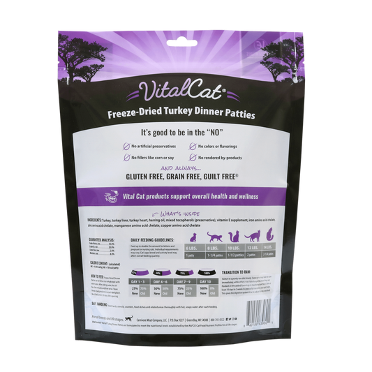 Vital Essentials Grain Free Turkey Dinner Patties Freeze Dried Raw Food for Cats