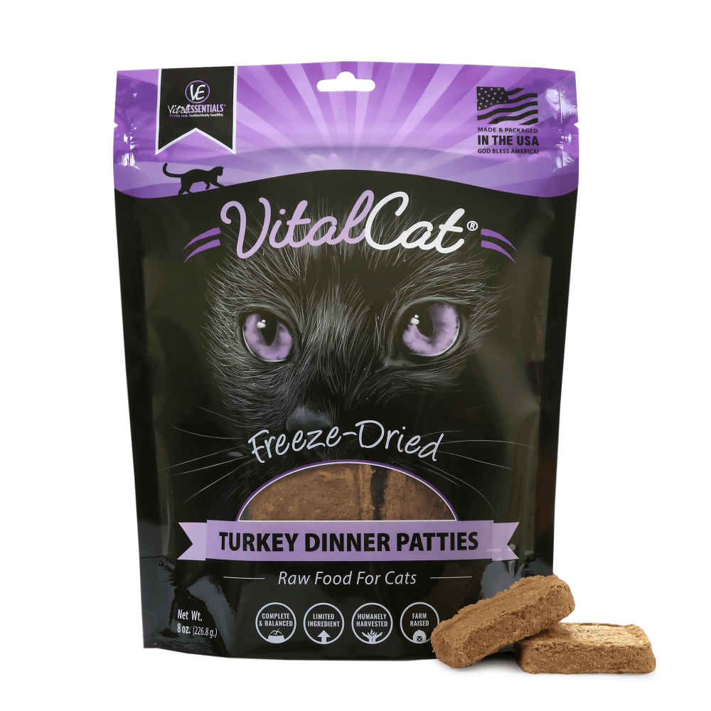 Vital Essentials Grain Free Turkey Dinner Patties Freeze Dried Raw Food for Cats