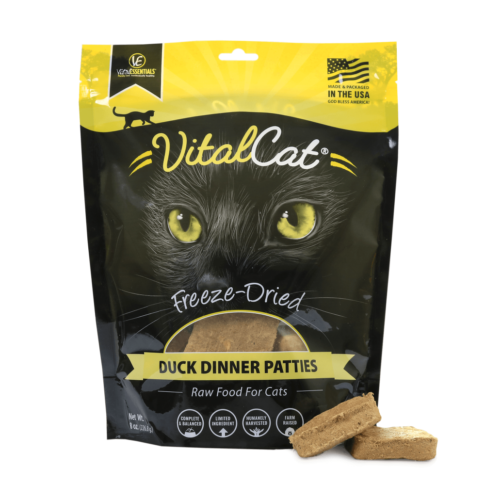 Vital Essentials Grain Free Duck Mini Patties Freeze Dried Raw Food for Cats