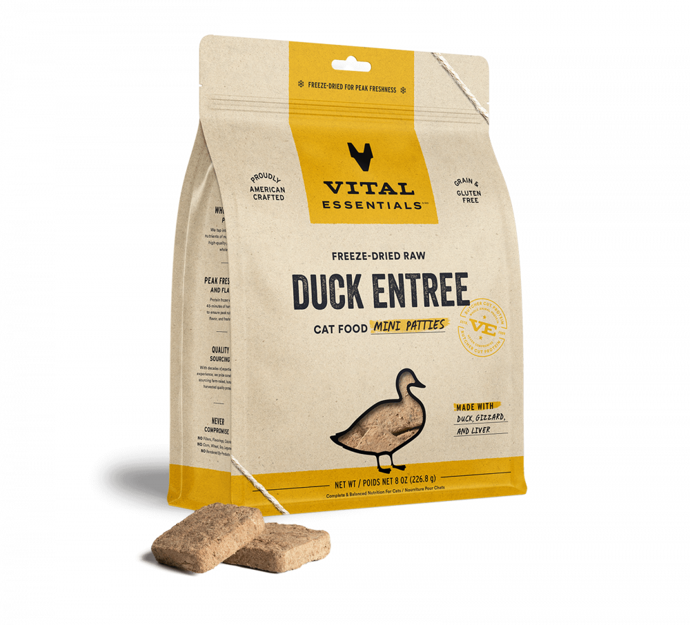 Vital Essentials Grain Free Duck Mini Patties Freeze Dried Raw Food for Cats