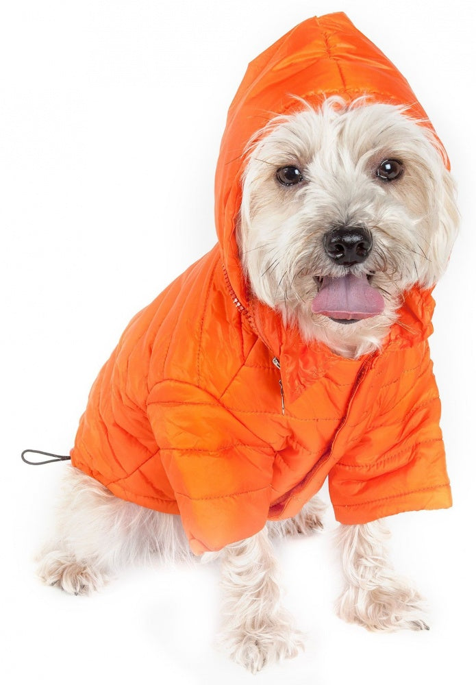 Pet Life Adjustable Orange Sporty Avalanche Dog Coat with Pop Out Zippered Hood