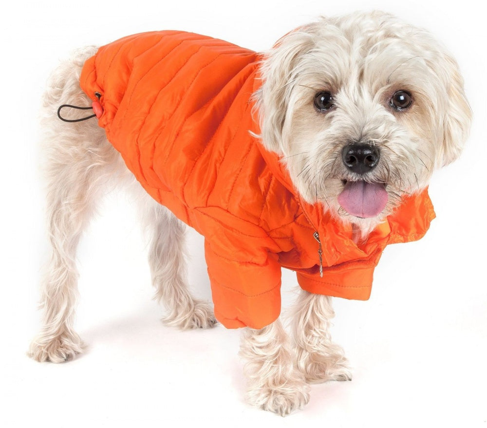 Pet Life Adjustable Orange Sporty Avalanche Dog Coat with Pop Out Zippered Hood