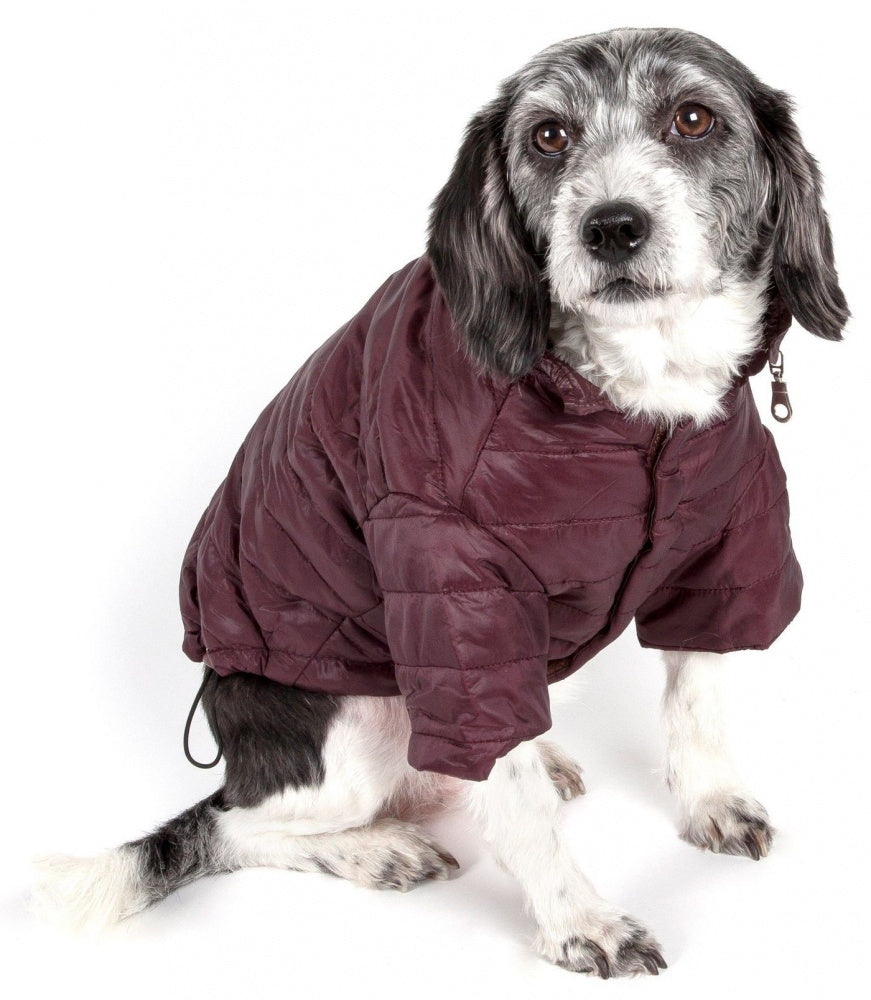 Pet Life Adjustable Dark Coco Brown Sporty Avalanche Dog Coat with Pop Out Zippered Hood