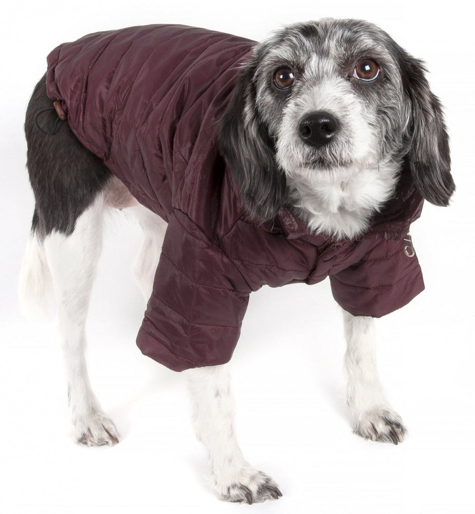 Pet Life Adjustable Dark Coco Brown Sporty Avalanche Dog Coat with Pop Out Zippered Hood