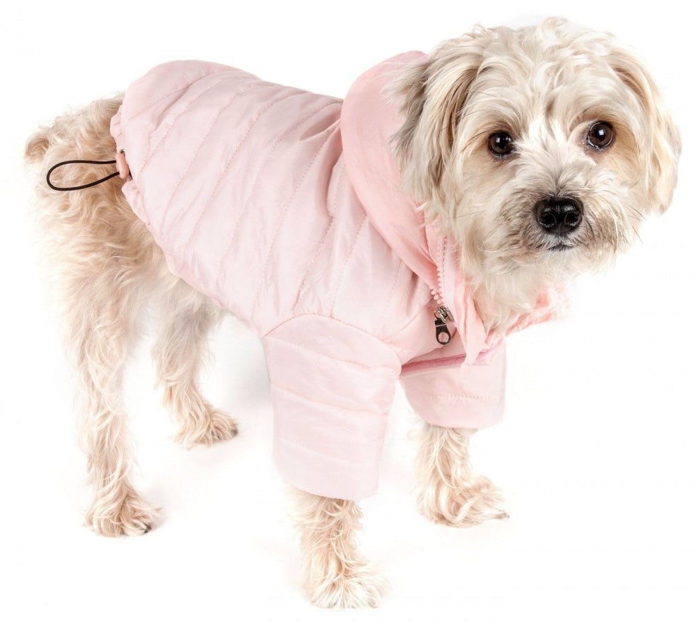 Pet Life Adjustable Light Pink Sporty Avalanche Dog Coat with Pop Out Zippered Hood