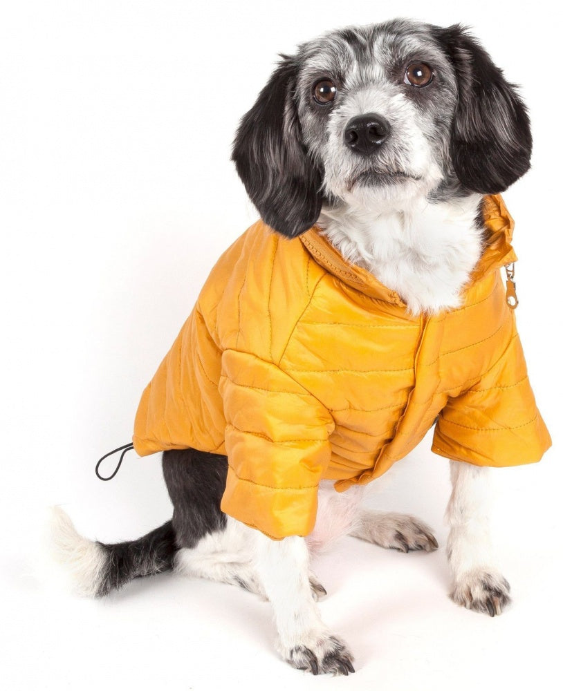 Pet Life Adjustable Yellow Sporty Avalanche Dog Coat with Pop Out Zippered Hood