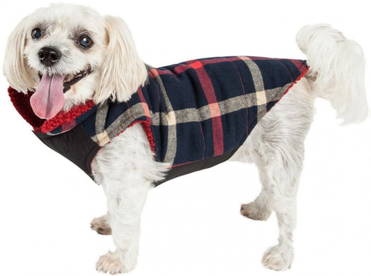 Pet Life Allegiance Blue & Red Plaid Insulated Dog Coat