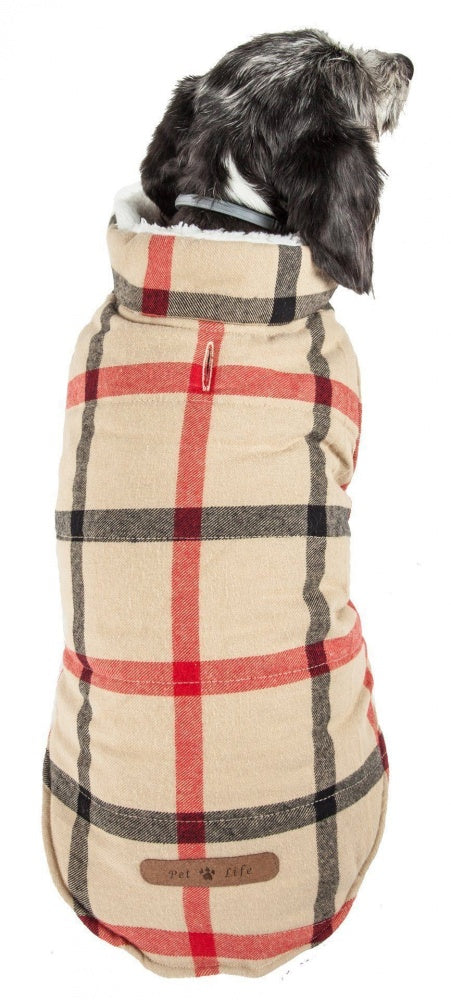 Pet Life Allegiance White & Red Plaid Insulated Dog Coat