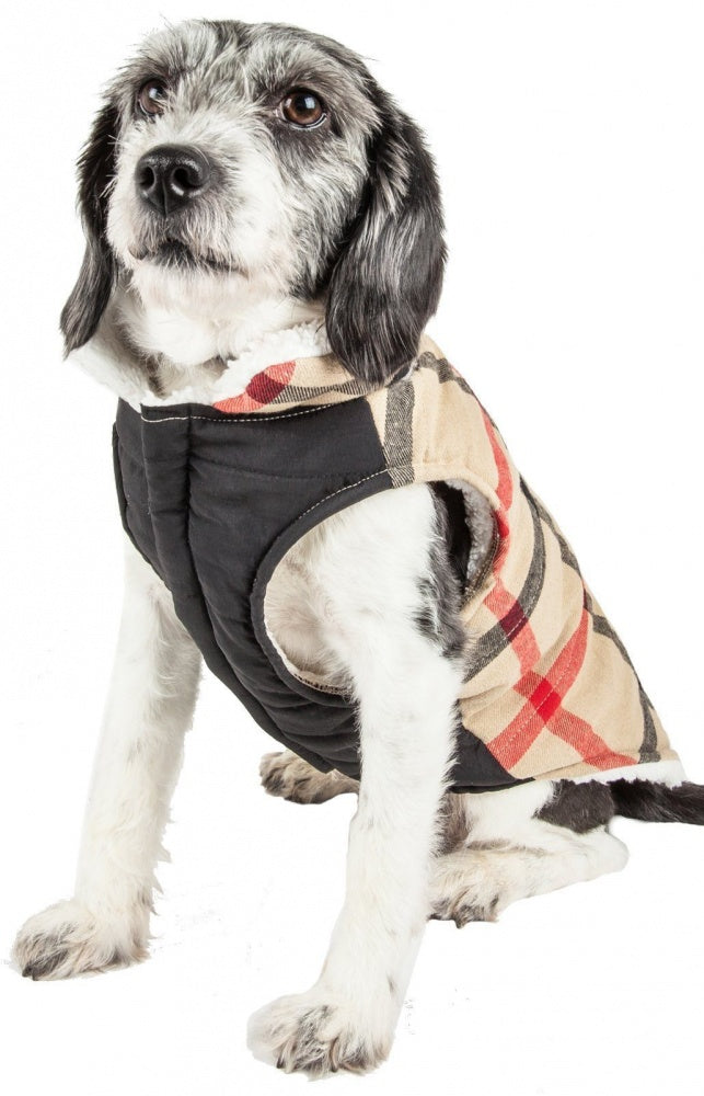 Pet Life Allegiance White & Red Plaid Insulated Dog Coat