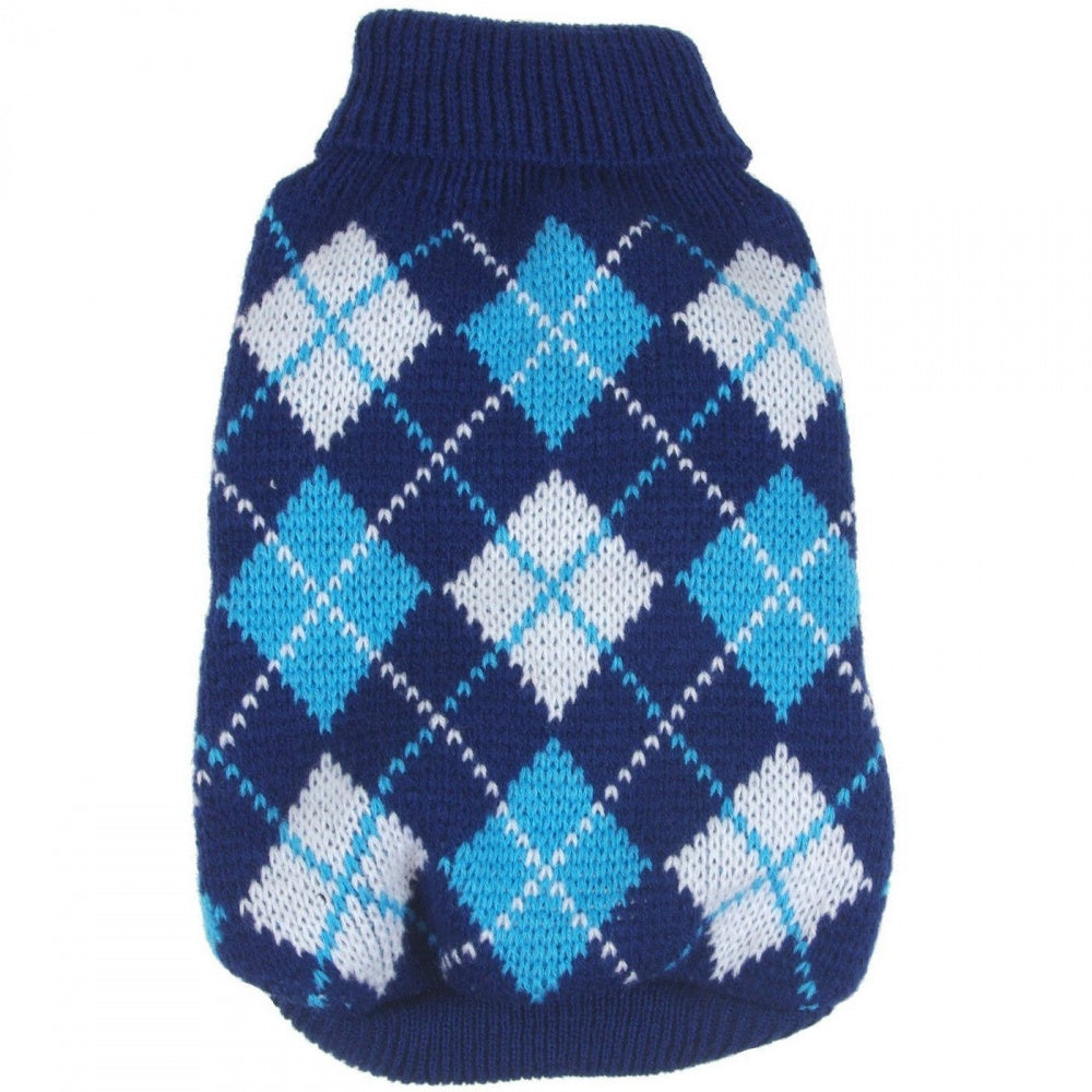 Pet Life Blue Argyle Knitted Dog Sweater