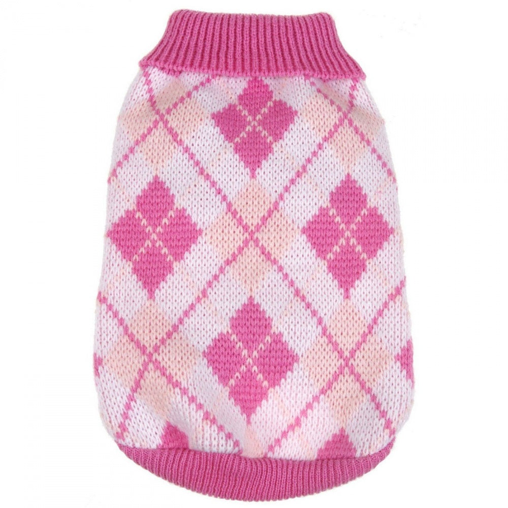 Pet Life Pink Argyle Knitted Dog Sweater