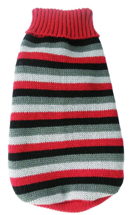 Pet Life Polo Casual Lounge Cable Knit Red Black & Grey Turtle Neck Dog Sweater