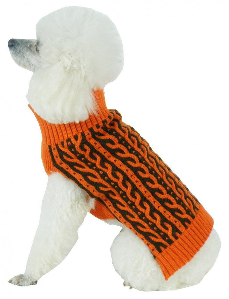 Pet Life Harmonious Dual Color Orange & Brown Weaved Heavy Cable Knitted Dog Sweater