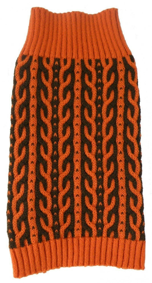 Pet Life Harmonious Dual Color Orange & Brown Weaved Heavy Cable Knitted Dog Sweater