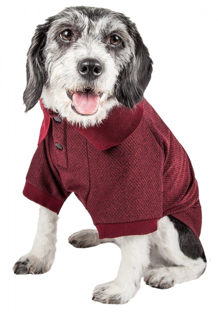 Pet Life Active Relax Stretch Fur Flexed Burgundy Polo Dog T-Shirt