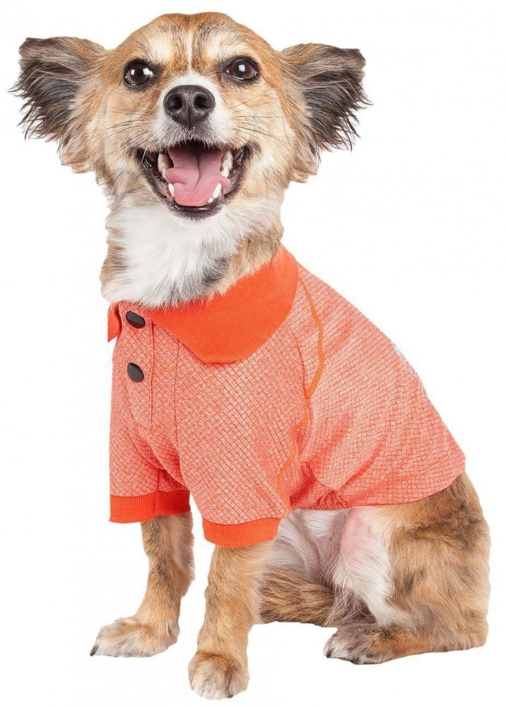 Pet Life Active Relax Stretch Fur Flexed Orange Polo Dog T-Shirt