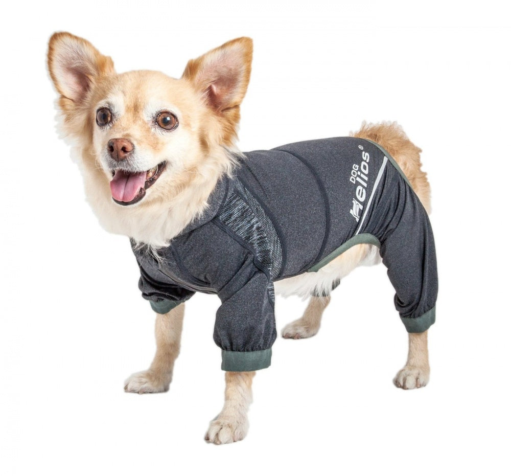 Pet Life Dog Helios Namastail Charcoal Black Full Bodied Performance Breathable Yoga Dog Hooded Tracksuit