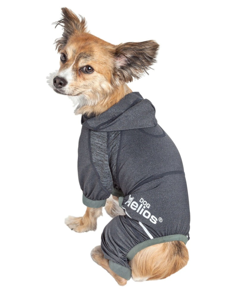 Pet Life Dog Helios Namastail Charcoal Black Full Bodied Performance Breathable Yoga Dog Hooded Tracksuit