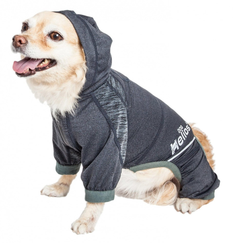 Pet Life Dog Helios Namastail Charcoal Black Full Bodied Performance Breathable Yoga Dog Hooded Tracksuit