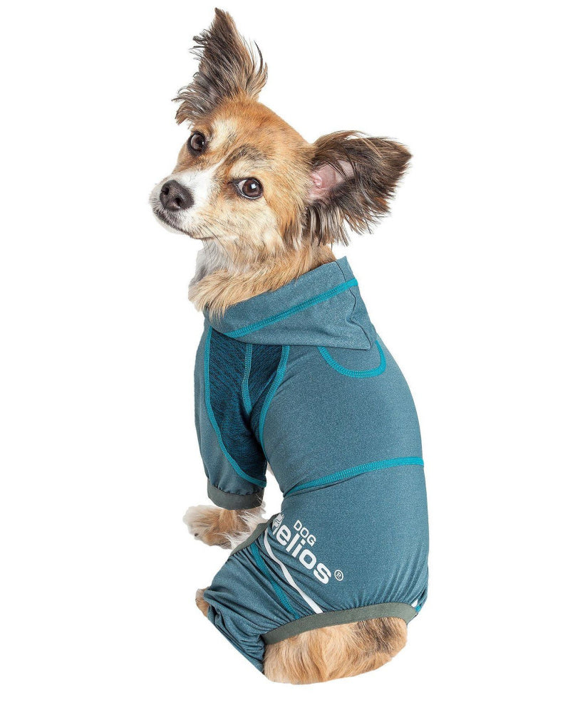 Pet Life Dog Helios Namastail Teal Full Bodied Performance Breathable Yoga Dog Hooded Tracksuit