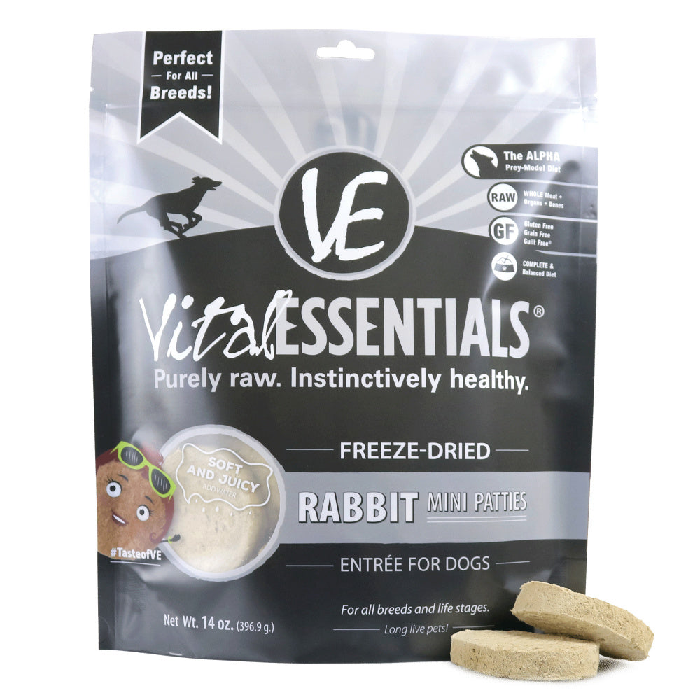 Vital Essentials Freeze Dried Grain Free Rabbit Mini Patties Entree for Dogs Food