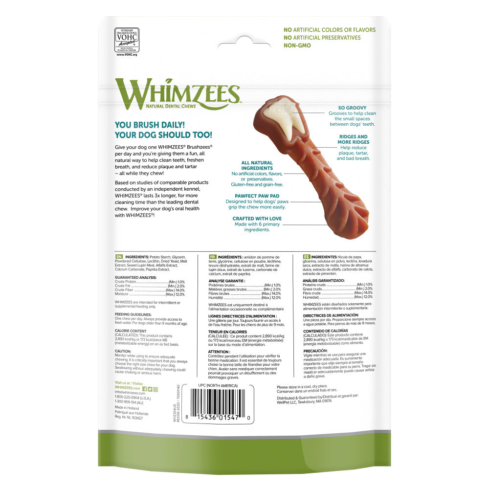 Whimzees Brushzees Natural Daily Dental Large Breed Dog Treats