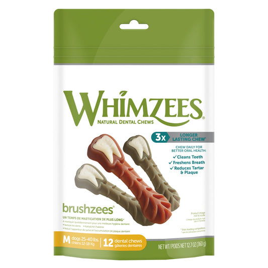 Whimzees Brushzees Natural Daily Dental Medium Breed Dog Treats