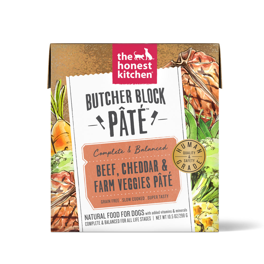 The Honest Kitchen Butcher Block Pate Beef, Cheddar & Farm Veggies Grain Free Recipe for Dogs