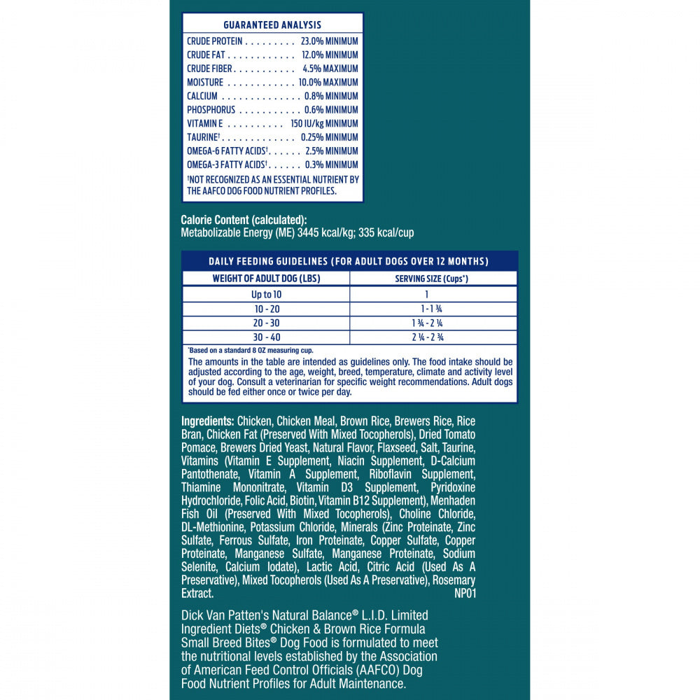 Natural Balance L.I.D. Limited Ingredient Diets Chicken & Brown Rice Small Breed Bites Dry Dog Food