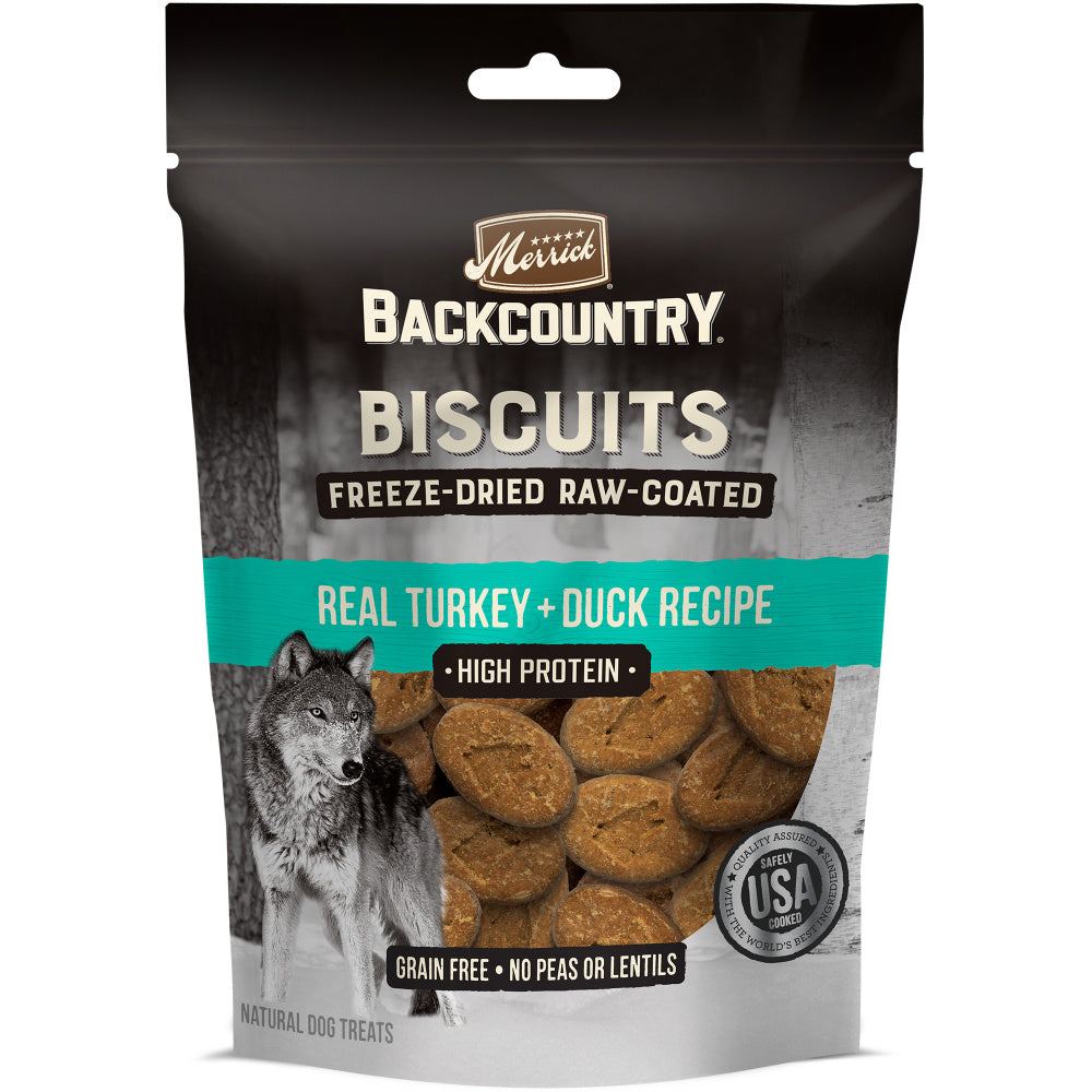 Merrick Backcountry Grain Free Turkey & Duck Recipe Freeze Dried Raw Coated Biscuit Dog Treats