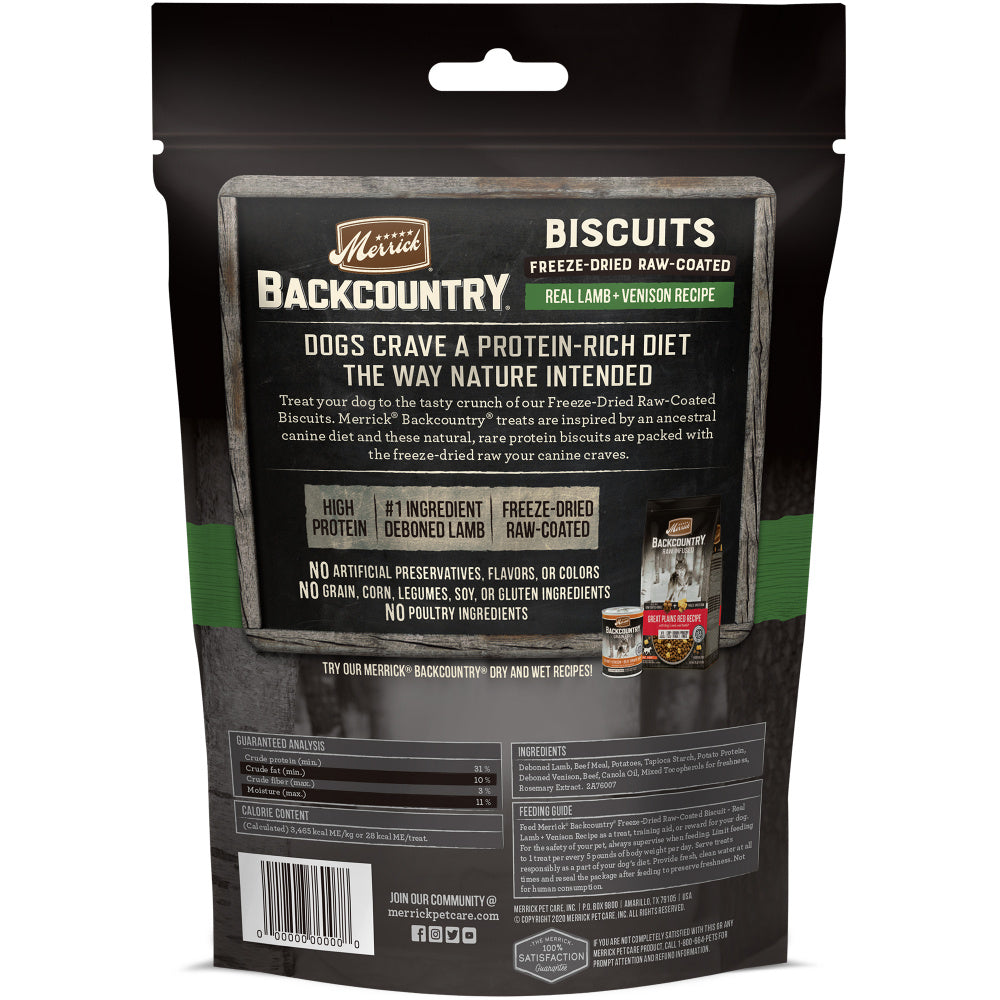 Merrick Backcountry Grain Free Lamb & Venison Recipe Freeze Dried Raw Coated Biscuit Dog Treats