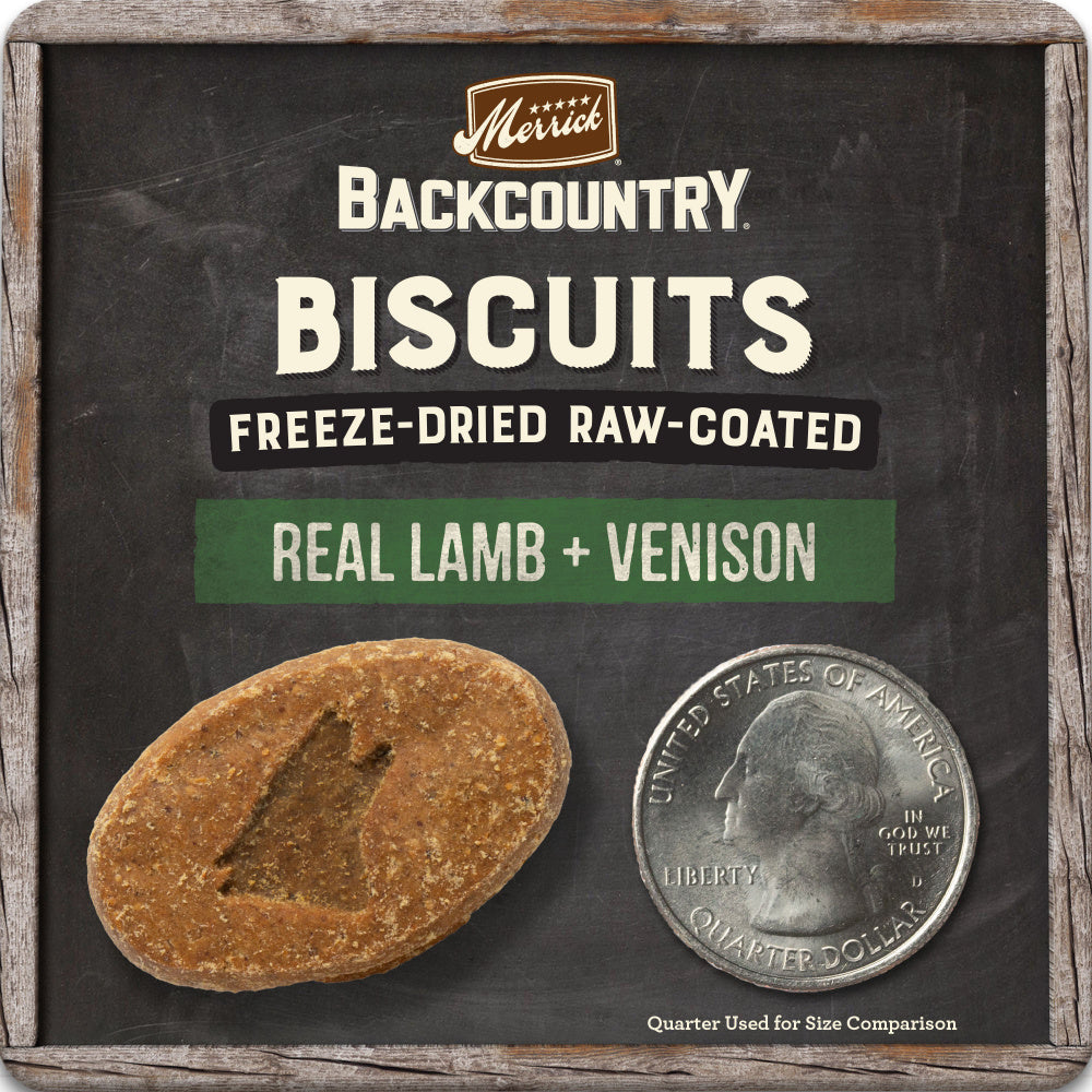 Merrick Backcountry Grain Free Lamb & Venison Recipe Freeze Dried Raw Coated Biscuit Dog Treats