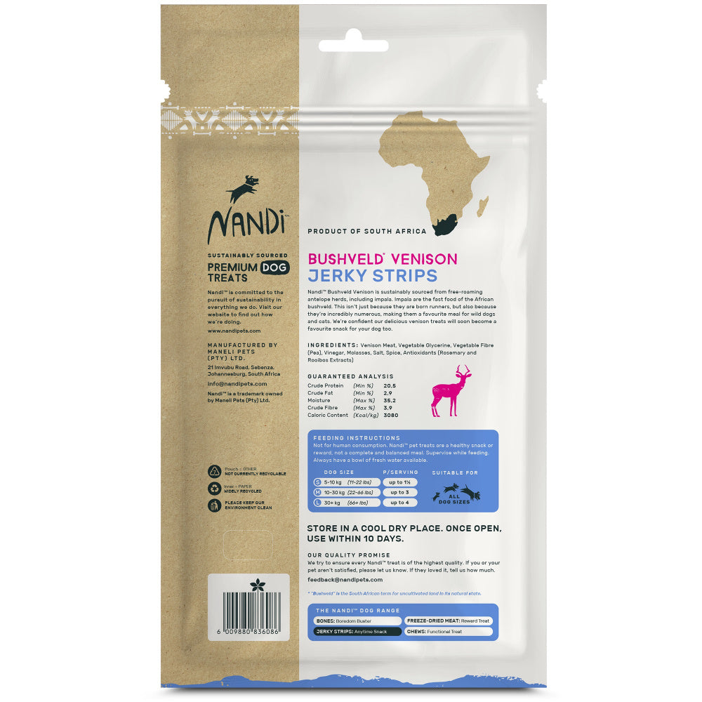 Nandi Bushveld Venison Jerky Strips Treats