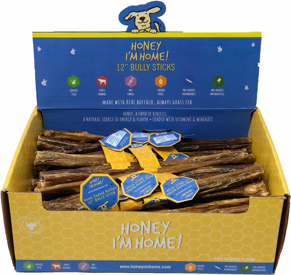 Honey I'm Home Natural Honey Coated Bully Sticks Buffalo Dog Chews