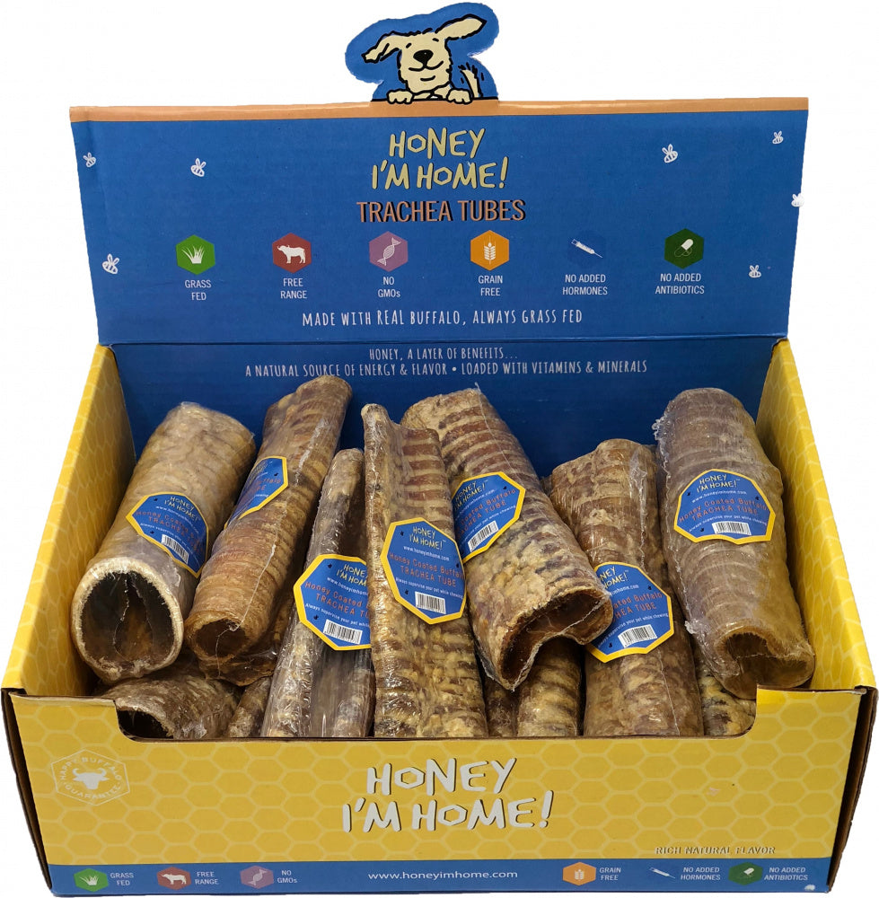 Honey I'm Home Natural Honey Coated Trachea Tubes Buffalo Dog Chews