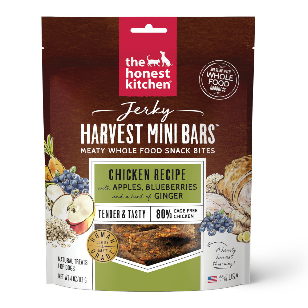 The Honest Kitchen Jerky Harvest Mini Bars Chicken Recipe With Apples & Blueberries Dog Treats