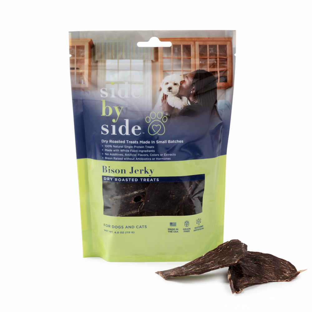 Side By Side Small Batch Dry Roasted Bison Jerky Treat Dog Treats