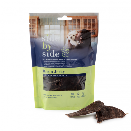 Side By Side Small Batch Dry Roasted Bison Jerky Treat Dog Treats