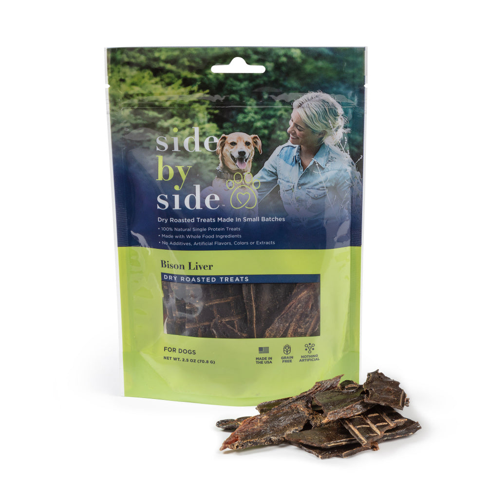 Side By Side Small Batch Dry Roasted Bison Liver Neutral Dog Treats