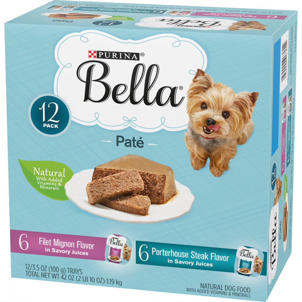 Purina Bella Natural Small Breed Pate Variety Pack Filet Mignon & Porterhouse Steak in Juices Wet Dog Food