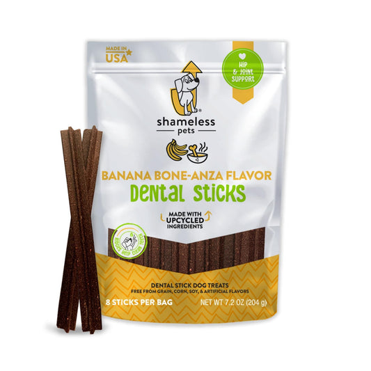 Shameless Pets Banana Bone-anza Dental Stick Dog Treats