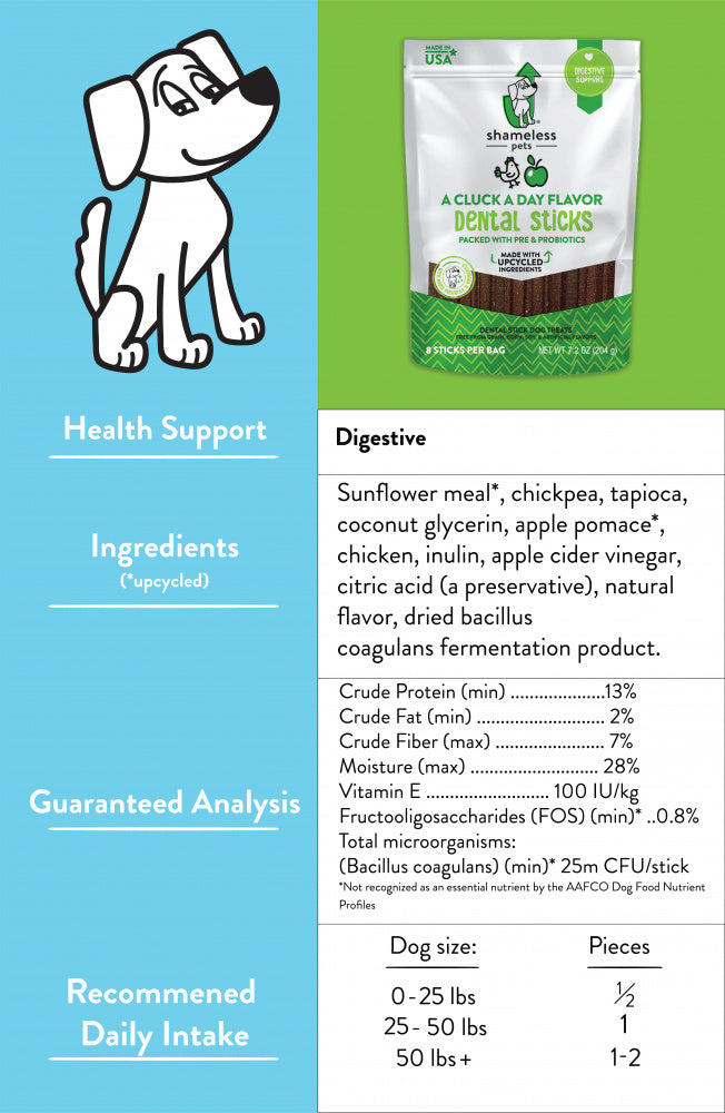 Shameless Pets A Cluck A Day Prebiotic Probiotic Dental Stick Dog Treats