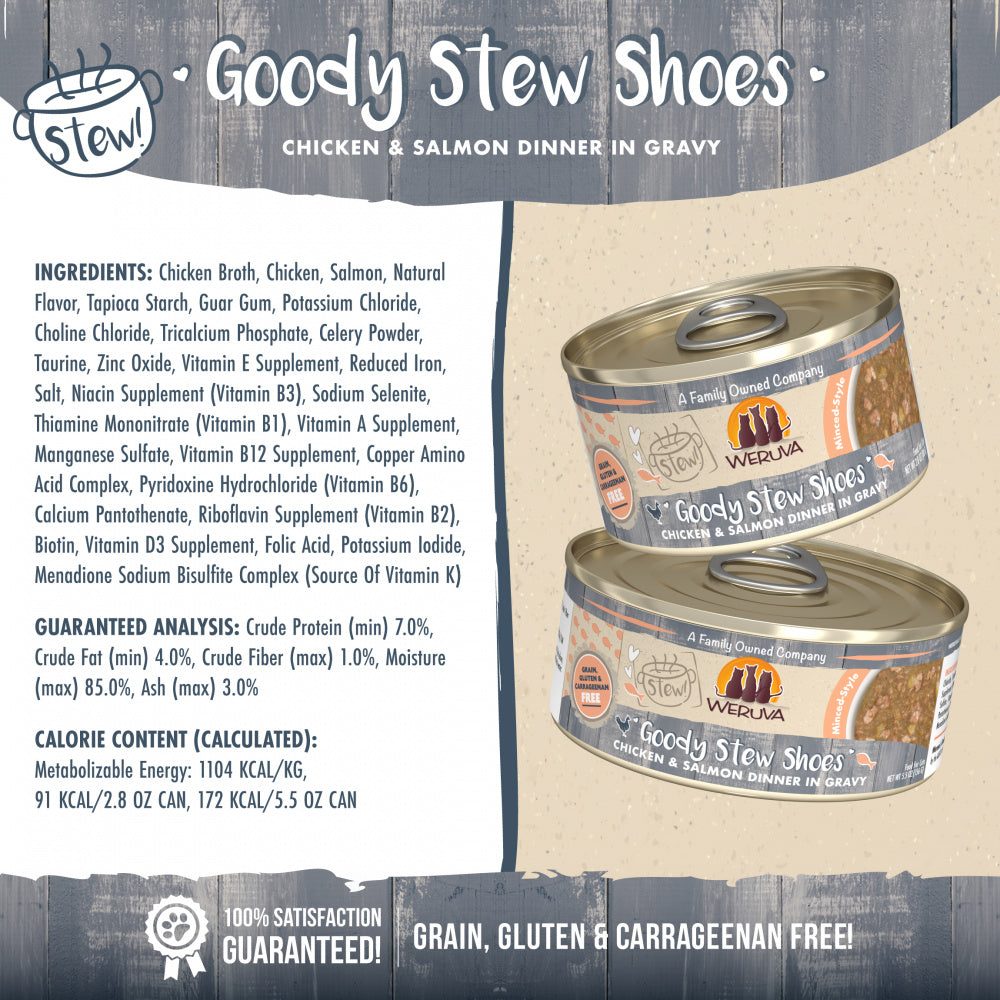 Weruva Classic Cat Stews! Goody Stew Shoes with Chicken & Salmon in Gravy Canned Cat Food