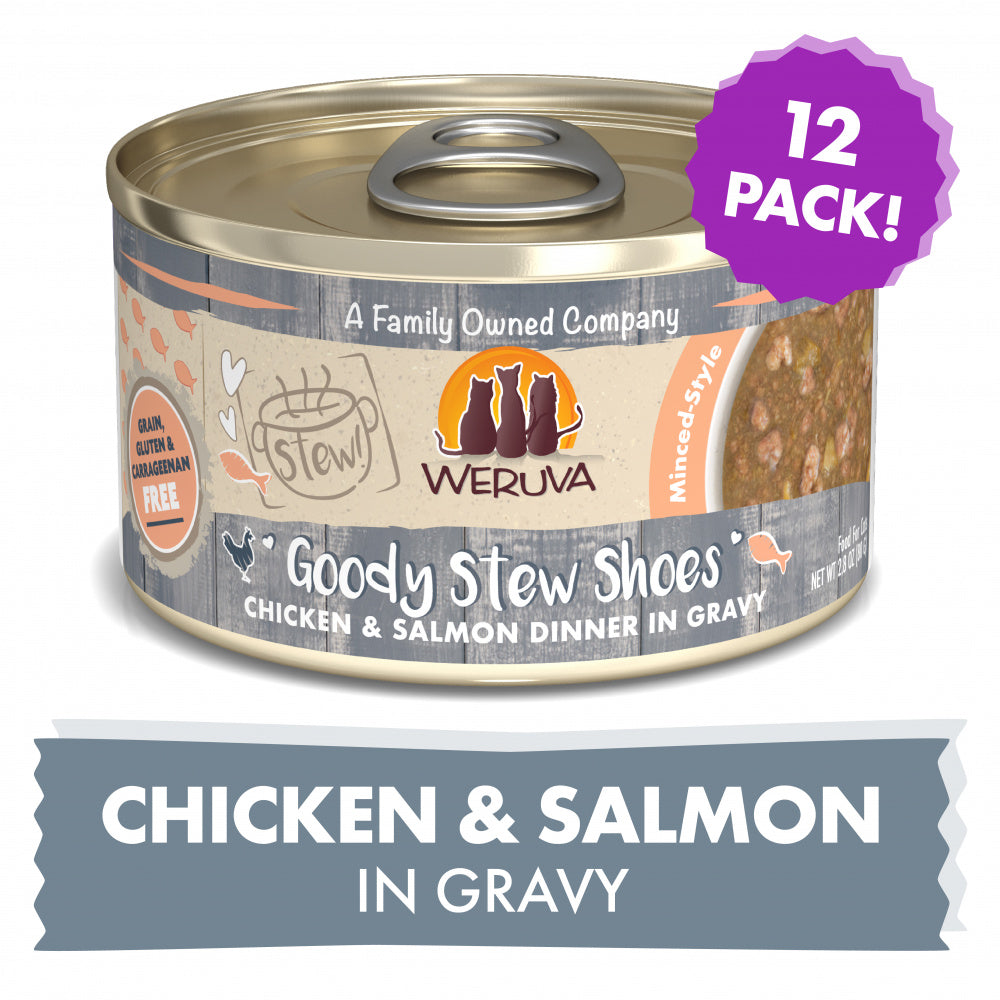 Weruva Classic Cat Stews! Goody Stew Shoes with Chicken & Salmon in Gravy Canned Cat Food