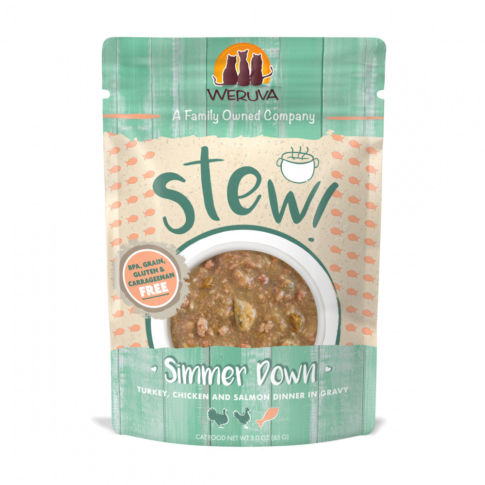 Weruva Classic Cat Stews! Simmer Down with Turkey Chicken & Salmon in Gravy Canned Cat Food