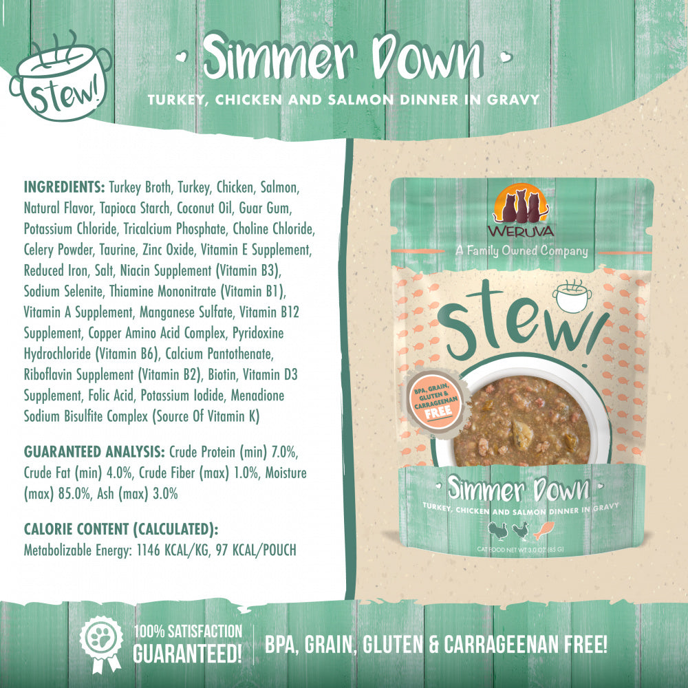 Weruva Classic Cat Stews! Simmer Down with Turkey Chicken & Salmon in Gravy Canned Cat Food