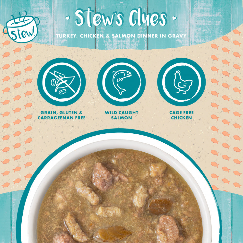 Weruva Classic Cat Stews! Stew's Clues with Turkey Chicken & Salmon in Gravy Canned Cat Food