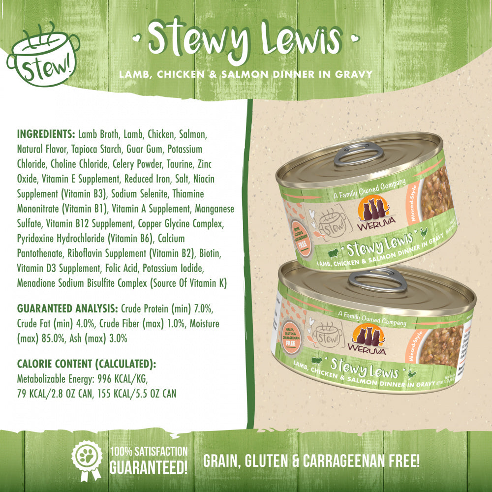 Weruva Classic Cat Stews! Stewy Lewis with Lamb Chicken & Salmon in Gravy Canned Cat Food