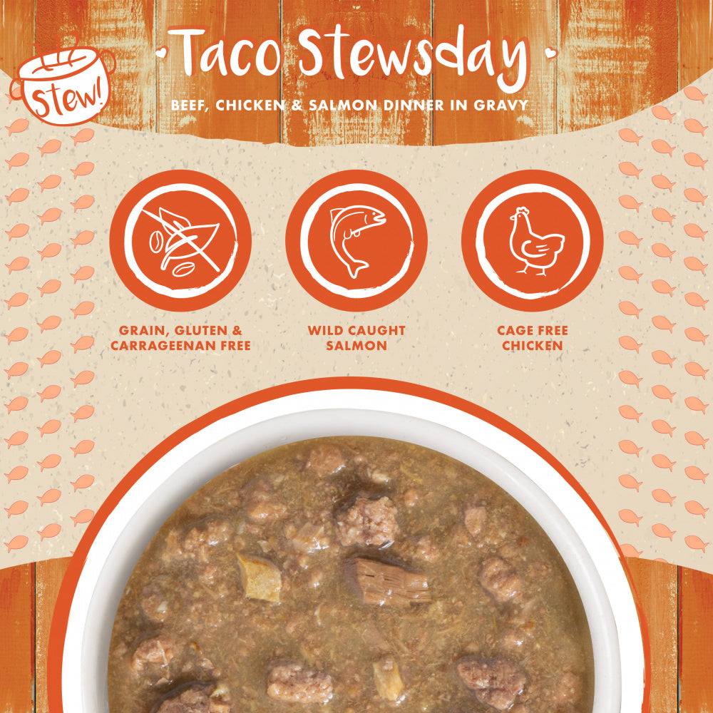 Weruva Classic Cat Stews! Taco Stewsday with Beef Chicken & Salmon in Gravy Canned Cat Food